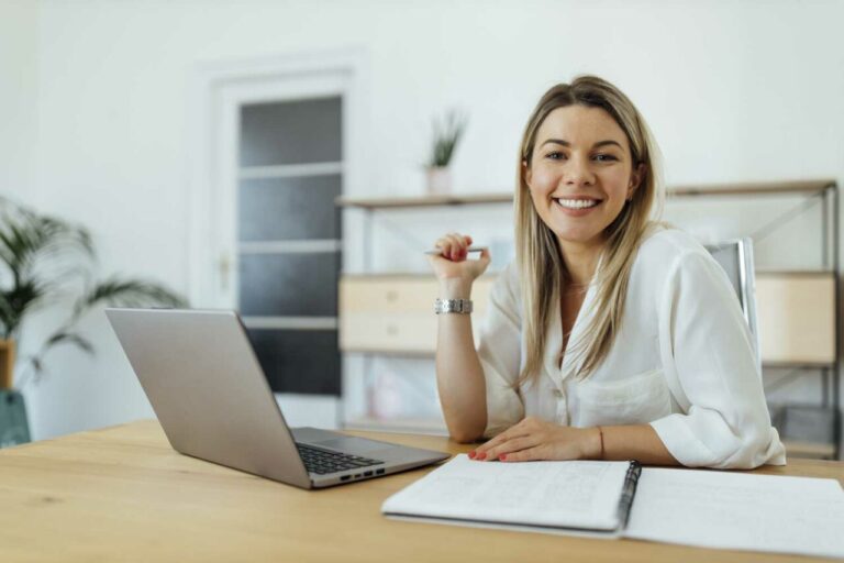 Happy accountant saving time